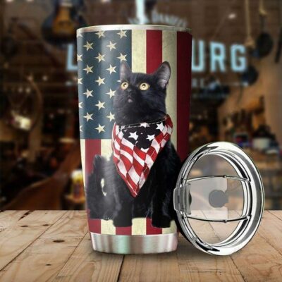 Black Cat American Flag 20oz 30oz Travel Tumbler TB1034