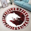 Red And White Wolf Round Carpet Rug - Round Rugs RG702