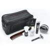 Black Leather Toiletry Bag Double Zipper